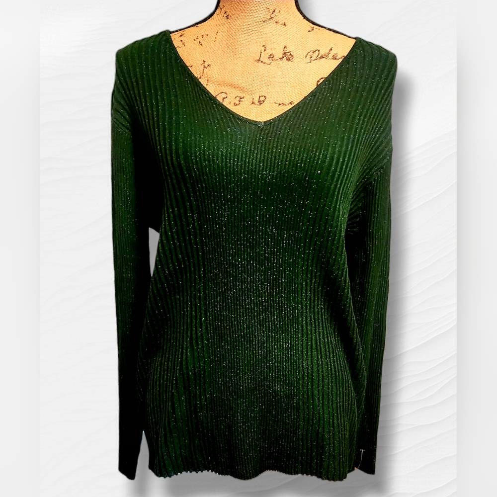 Alfani Women's Green Metallic Sweater. Size 0X. NWT